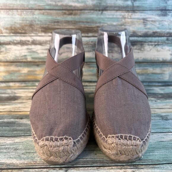 Toni Pons Ter Espadrille Sandal Womens Sz 6 Taupe Linen Slip On 100% Vegan Wedge - Picture 4 of 11